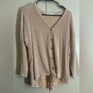 Hanger 55 button down stripe tie waist top